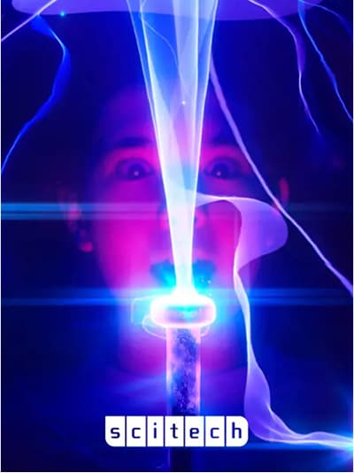 equNorth, the customer journey digital marketing agency's, client Scitech Discovery Centre in Perth, Western Australia with a childs face behind plasma ball.